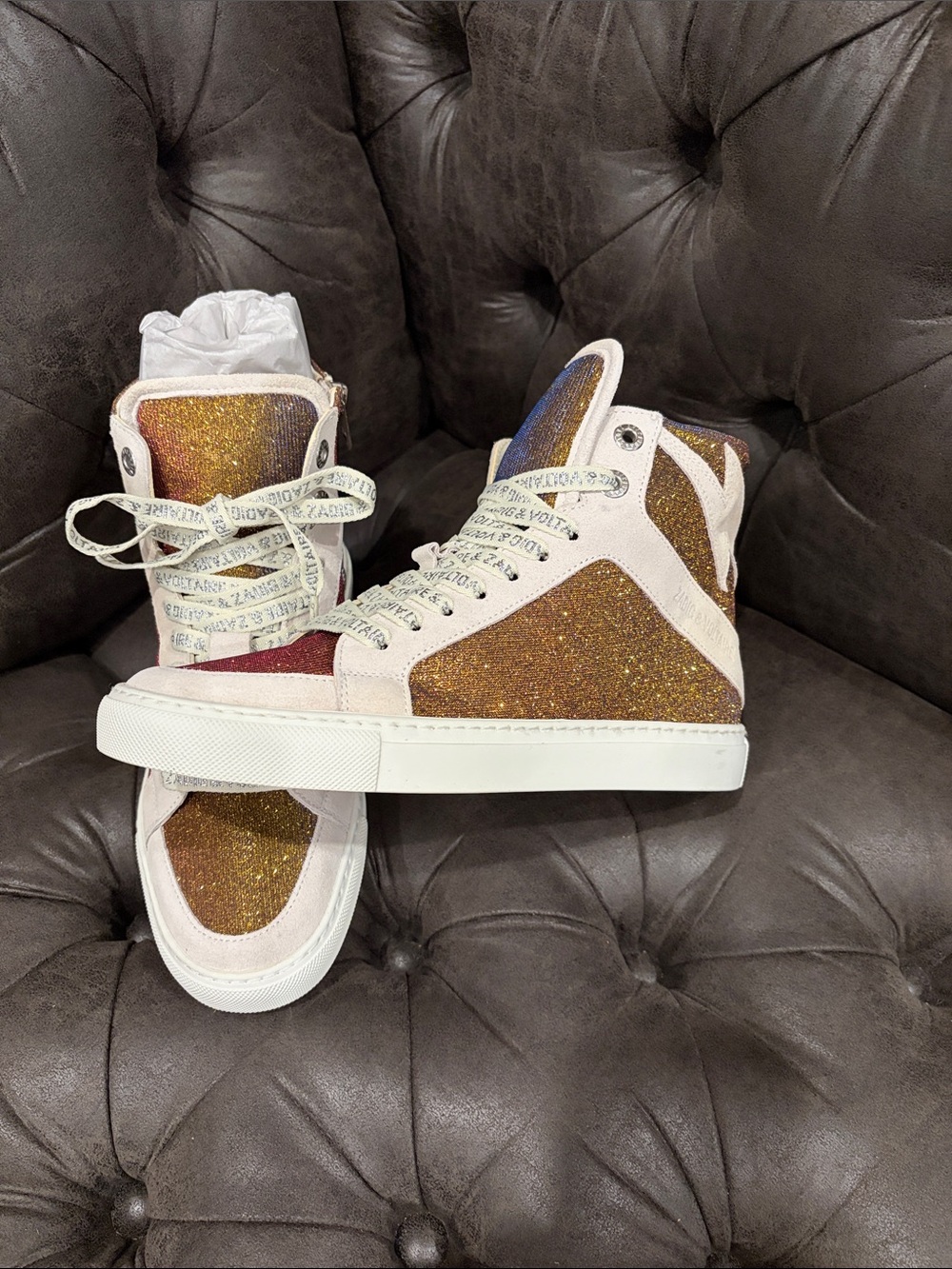 Zadig &Voltaire flash sparkle Glitter High-Top Women's iridescent Sneakers